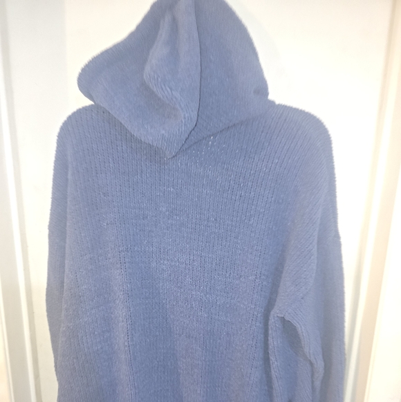 aerie Blue V-Neck Hooded Knit Sweater - Picture 2 of 3